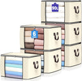 90 L Large Storage Bags, 6 Pack Clothes Storage Bins Foldable Closet Organizers Storage Containers with Reinforced Handle for Clothing, Blanket, Comforters, Bed Sheets, Pillows and Toys (Beige)