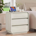 White Nightstand with Charging Station, 25" Tall Wood Bedside Table, Modern Curved End Table with 3 Storage Drawers Night Stand for Bedroom, Dorm, Sofa, Office