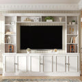 SOFTSEA 4-Piece Entertainment Center Wall Unit for TVs up to 70", Large TV Stand Wall Unit with Bookshelves, 6 Doors & Adjustable Shelves, Media Console with Bridge for Living Room, White