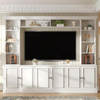 SOFTSEA 4-Piece Entertainment Center Wall Unit for TVs up to 70", Large TV Stand Wall Unit with Bookshelves, 6 Doors & Adjustable Shelves, Media Console with Bridge for Living Room, White