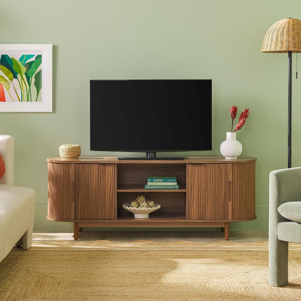 Walker Edison Chloe Curved Reeded TV Stand, Sliding Doors, 65 Inch, 60 inch, ...