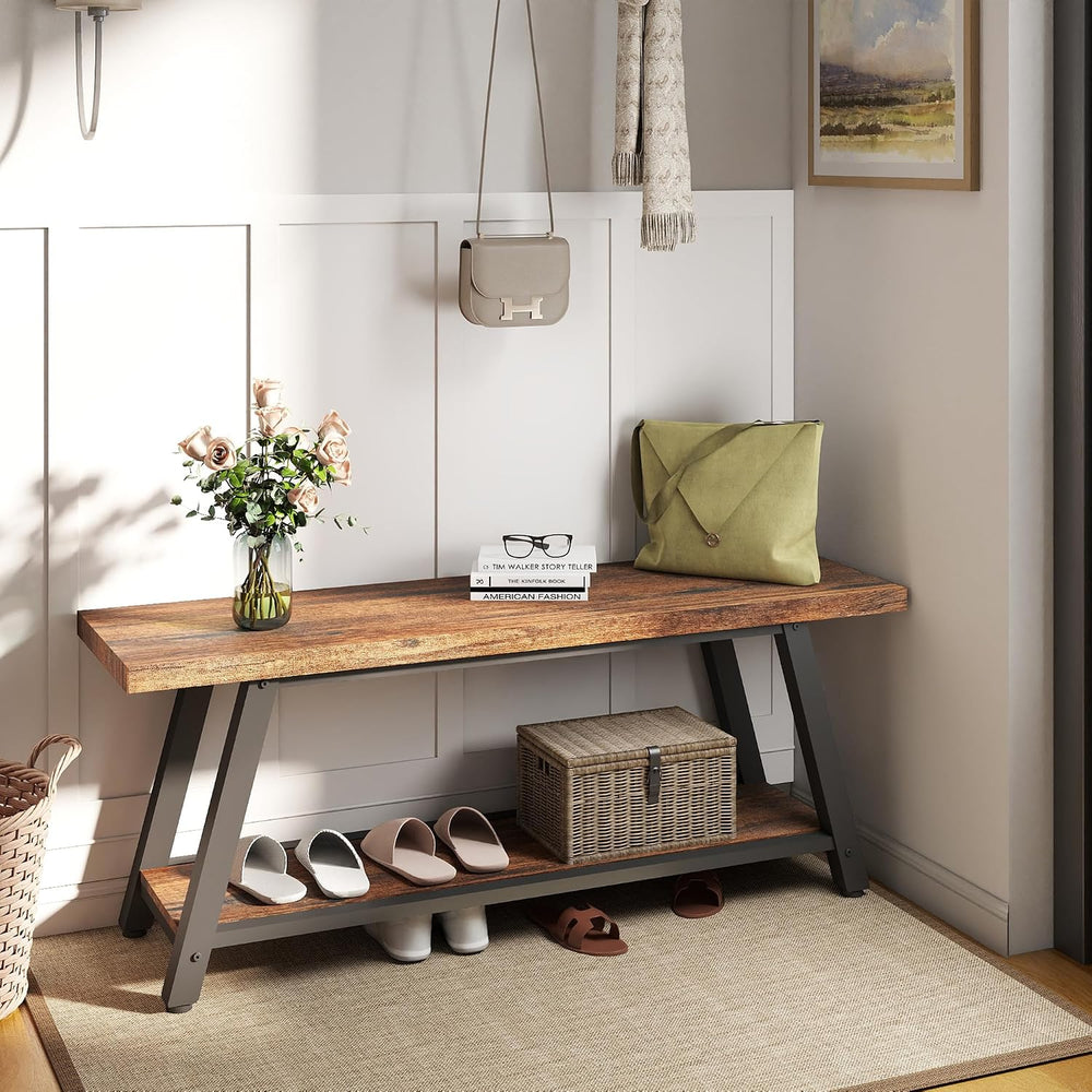 43" Wood Long Modern Farmhouse Entryway Bench, Wood Bedroom End of BedBe...
