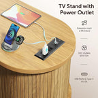 Mid Century TV Stand for TVs up to 65 Inches, Entertainment Center with Storage, Power Outlet, Fluted Sliding Doors & Adjustable Shelves, Modern Media TV Console Table for Living Room (Oak)