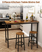 Recaceik 3 Piece Pub Dining Set, Modern bar Table and Stools for 2 Kitchen Counter Height Wood Top Bistro Easy Assemble for Breakfast Nook Living Room Small Space Restaurant, Rustic Brown 39