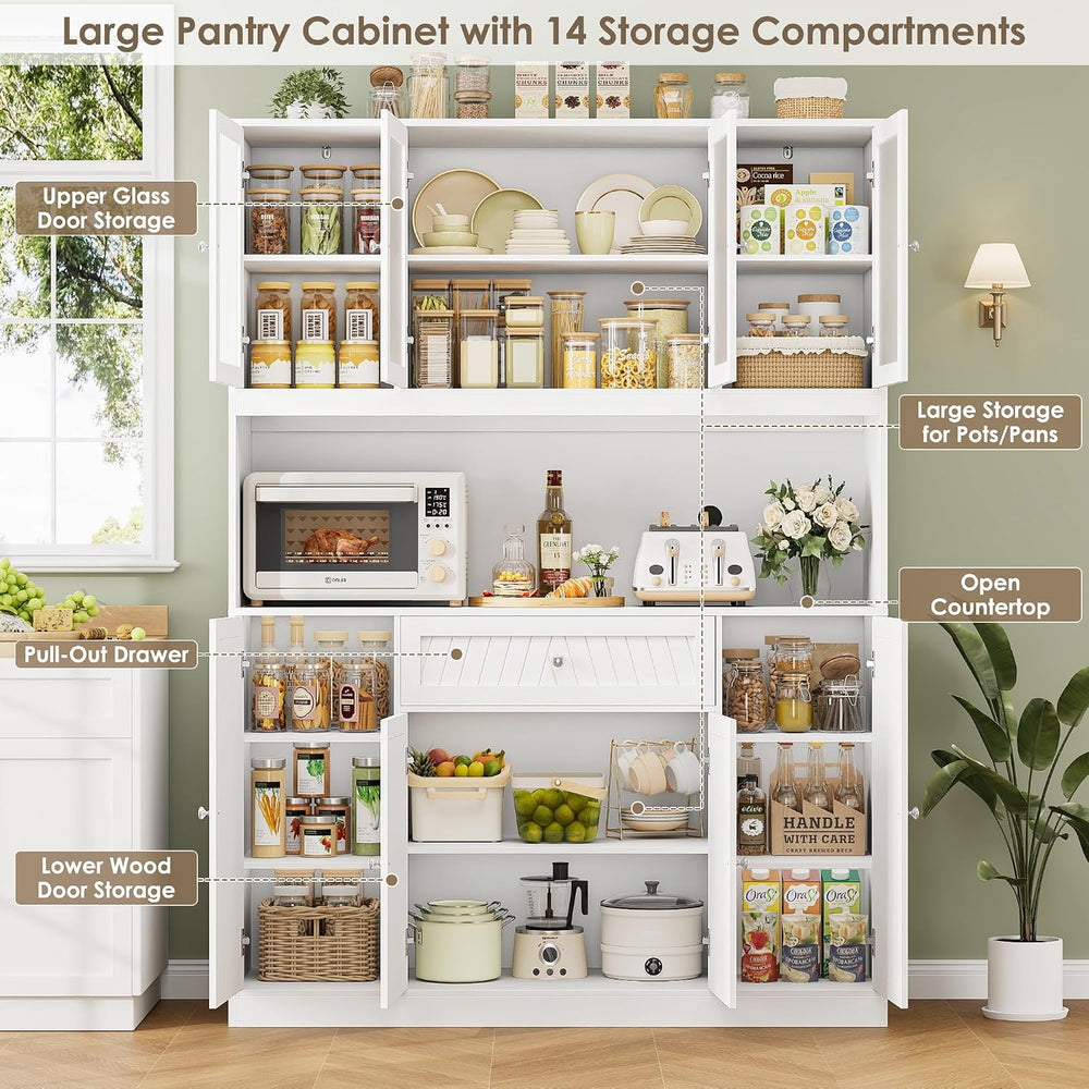 BOTLOG 72" Tall Kitchen Pantry Cabinet, 55.1" Wide Large Kitchen Hu...