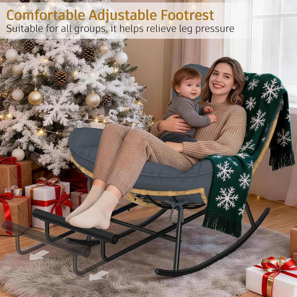 ZENPETIO Papasan Rocking Chair - 500LBS Oversized Rocer with Footrest | Outdo...