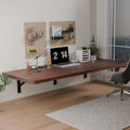 IAE Floating Wall Mounted Folding Table Desk with Pine Wood,55" x 22" Folding Workbench,Fold Down Wall Mounted Foldable Desk with Shelf Brackets,Laundry Table for Home,Dining,Office,Kitchen,Brown