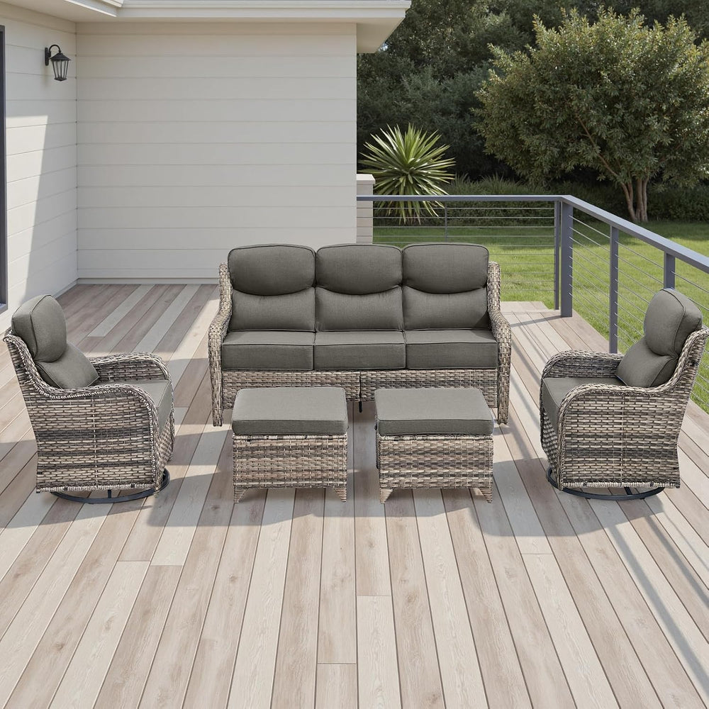 5 Piece Outdoor Wicker Patio Furniture Sets with Swivel High Back 6''...