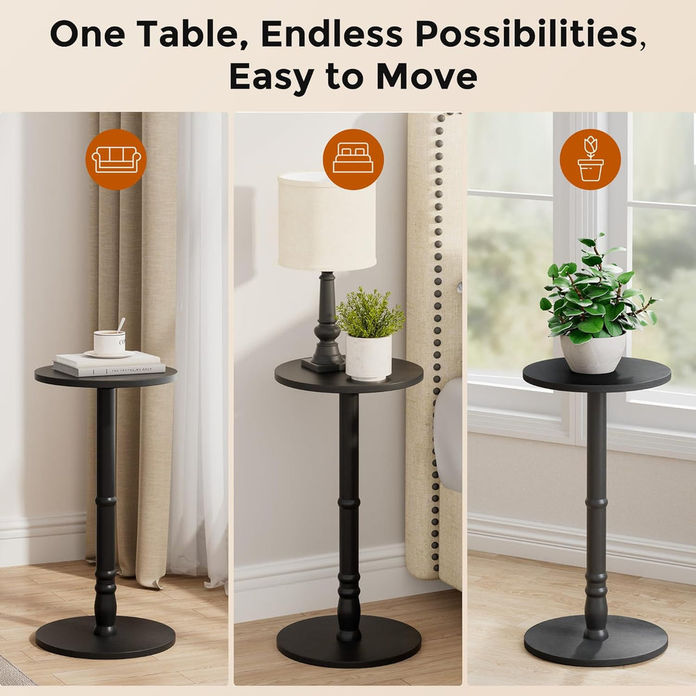 Homleke 12" Round Side Table, Solid Wood Pillar with Wood Top & Base...