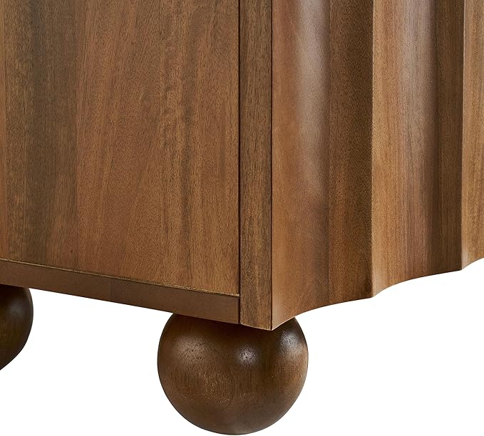 Modway Sorren 71 Inch Scalloped TV Stand in Walnut – 4 Door Media Console Cabinet – Modern Storage TV Stand with Doors