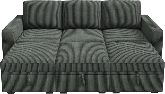 HONBAY Modular Sectional Sleeper Sofa Bed, Pull Out Couch with Storage Ottoman, U Shaped Sectional Couches for Living Room, Green
