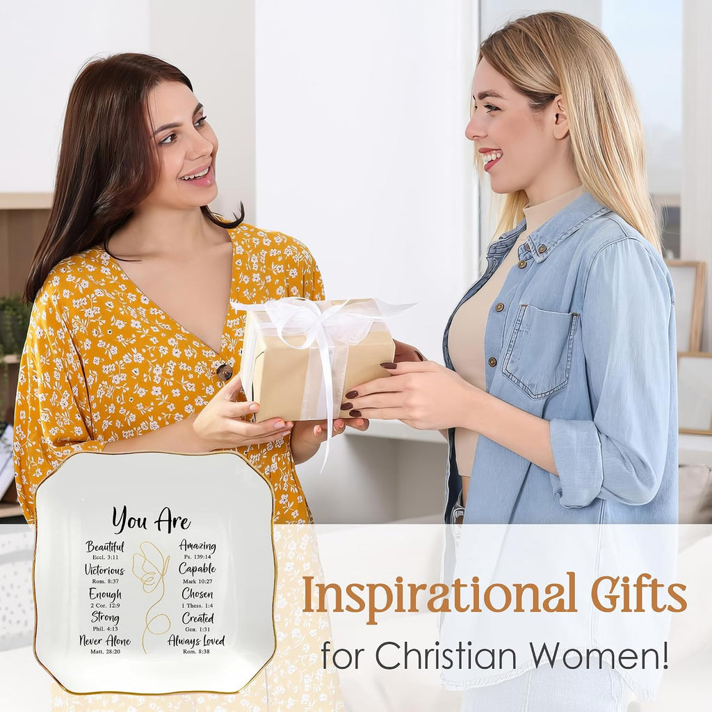 Christian Gifts for Women - You Are 4"x4" Ceramic Jewelry Dish Tray | Appreciation Gifts, Christian Gift, Gold Trim Design, Ring Dish for Women, Desk Vanity Decor, Polished Finish