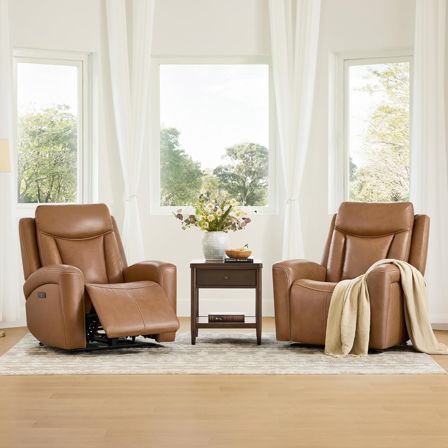 CHITA Genuine Leather Super Zero Gravity Power Recliner Chair, Saddle | Adjustable Power Headrest, USB & Type-C Ports for Living Room & Home Theater