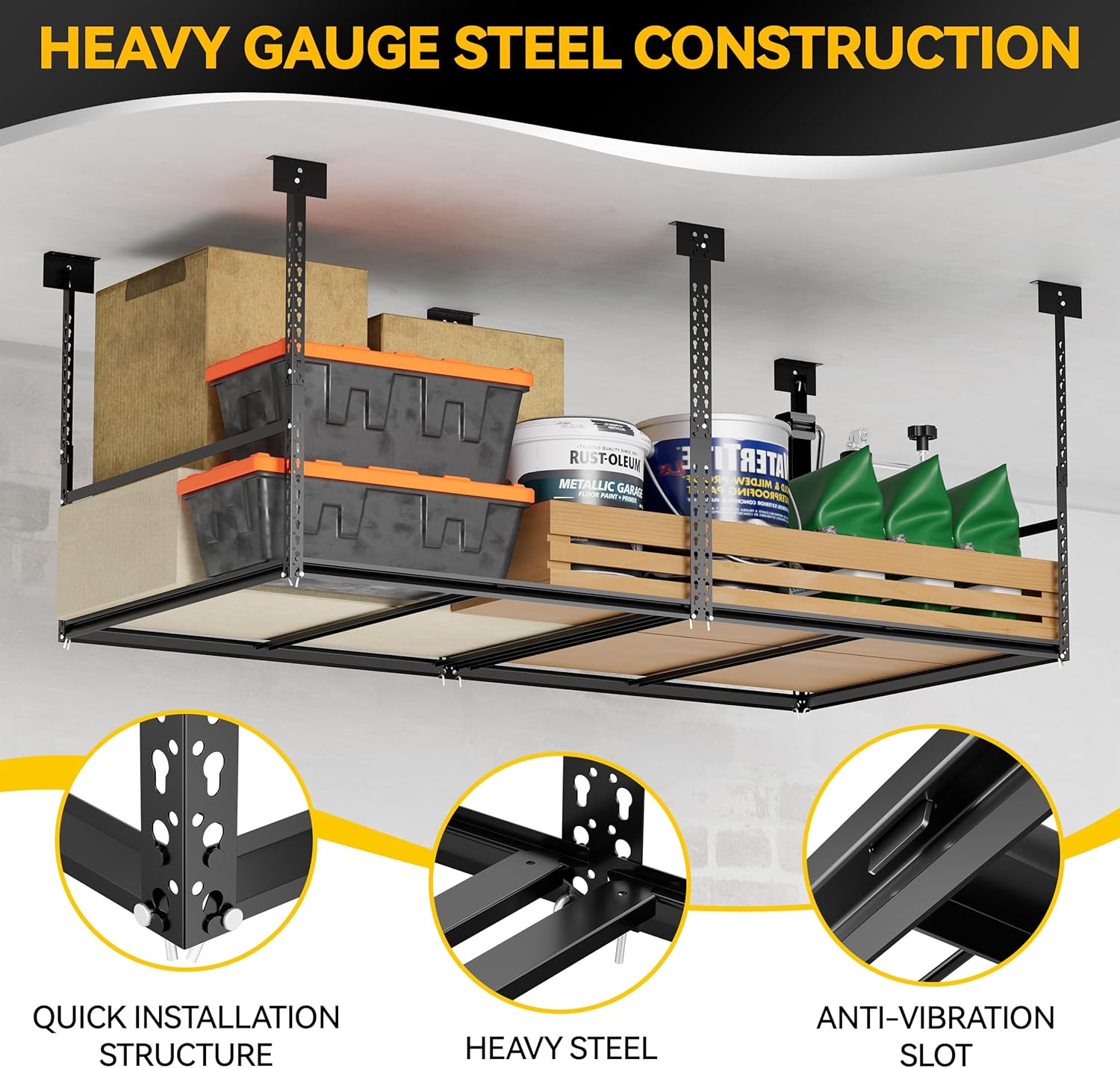 3x6 Ft Overhead Garage Storage Rack, 28-41 inch Height Adjustable Ceiling Mounted Organization Rack, 550 lbs Weight Capacity, 36"x72" Heavy Duty Space-Saving Metal Rack for Garage Storage