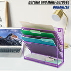 EASEPRES Desk File Organizer Mesh 4-Tier, Hanging Wall Mount Document Organization Stand, Desktop Vertical Mail Paper Folder Holder Rack with Bottom Tray for Office Home Cubicle Countertop, Purple