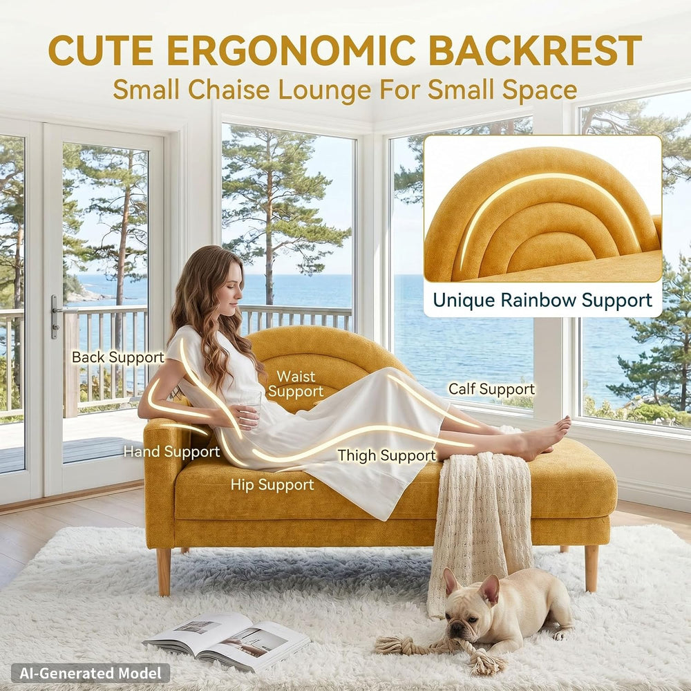 62.2" Linen Chaise Lounge Chair Indoor with Right Armres, Yellow | Small...