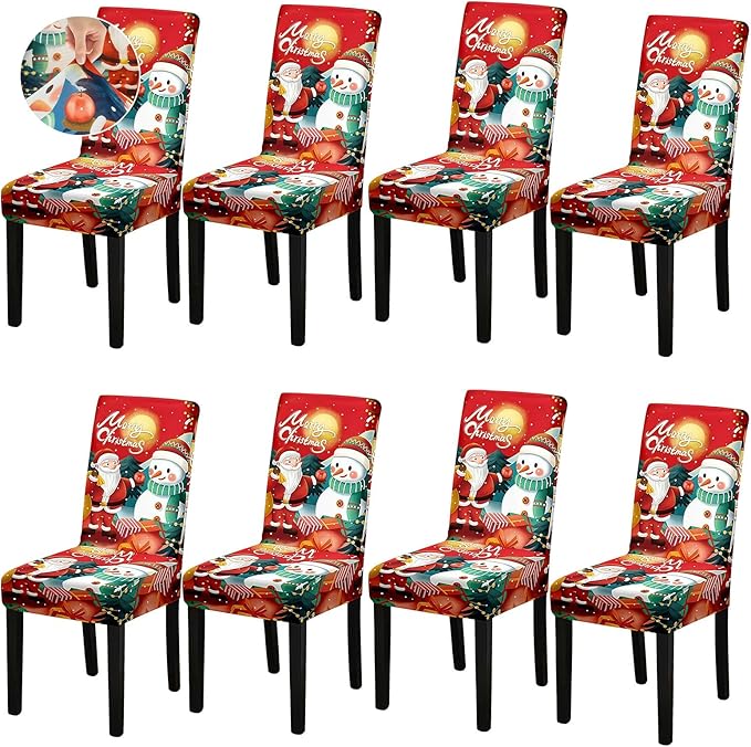 Christmas Chair Covers, Stretch Dining Room Chair Covers Set of 8, Christmas Decoration/Home Decor Chair Protector Slipcovers