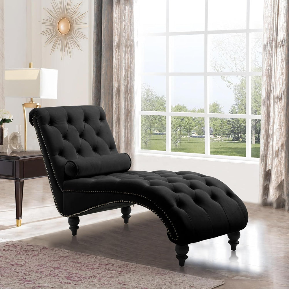 Chaise Lounge Chair Indoor, Velvet Bedroom Accent Lounge Chair | Button-Tufte...