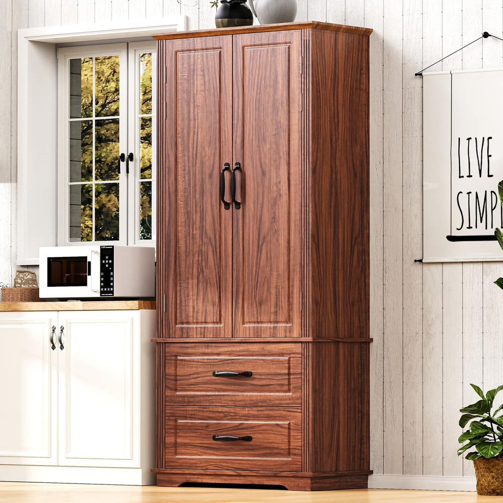 71" Farmhouse Kitchen Pantry Cabinet with 2 Large Drawers,Wood Freestand...