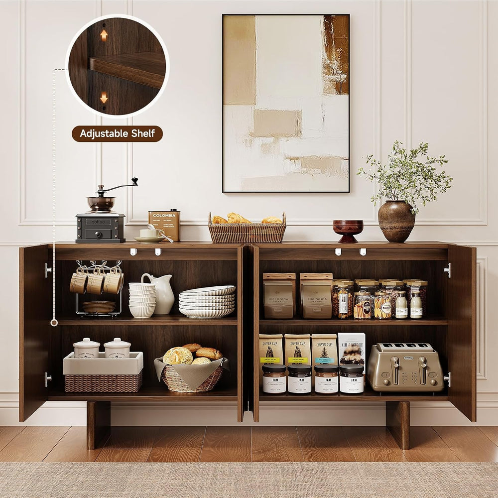 ONBRILL 63" Fluted Sideboard Cabinet with Storage Adjustable Shelves Walnut