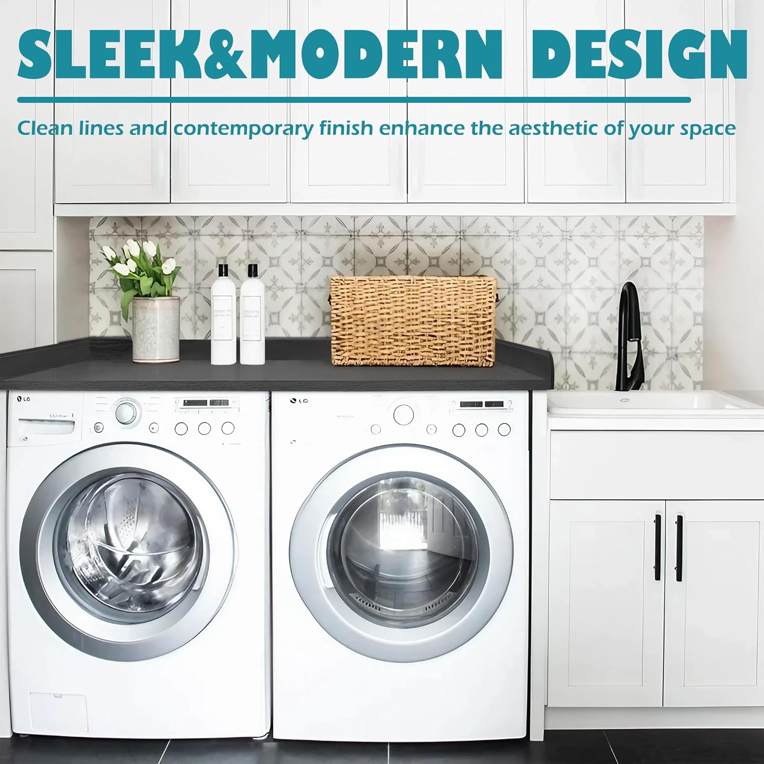 Royxen Laundry Countertop Solid Wood, Countertop for All Front-Loaded Washing Machine and Dryer, Extra Room for Laundry Room, Black