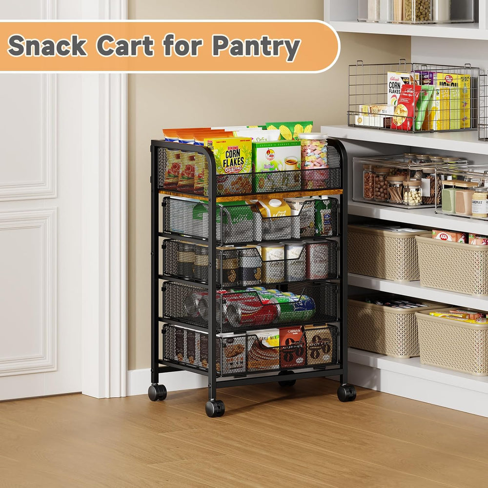 5-Tier Rolling Kitchen Cart with Drawers - Kitchen Storage Cart on Wheels,Pan...