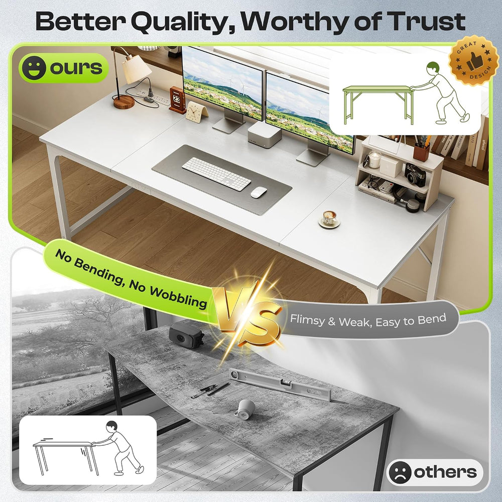 PRAISUN 70 x 24 Inch Computer Desk with Power Outlets & USB-C, White