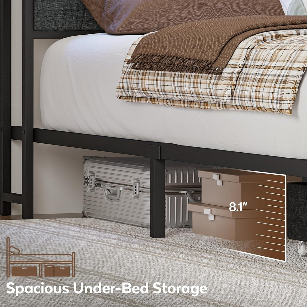 Queen Corner Bed Frame with Storage Drawers, Modern Daybed with LED Lights an...