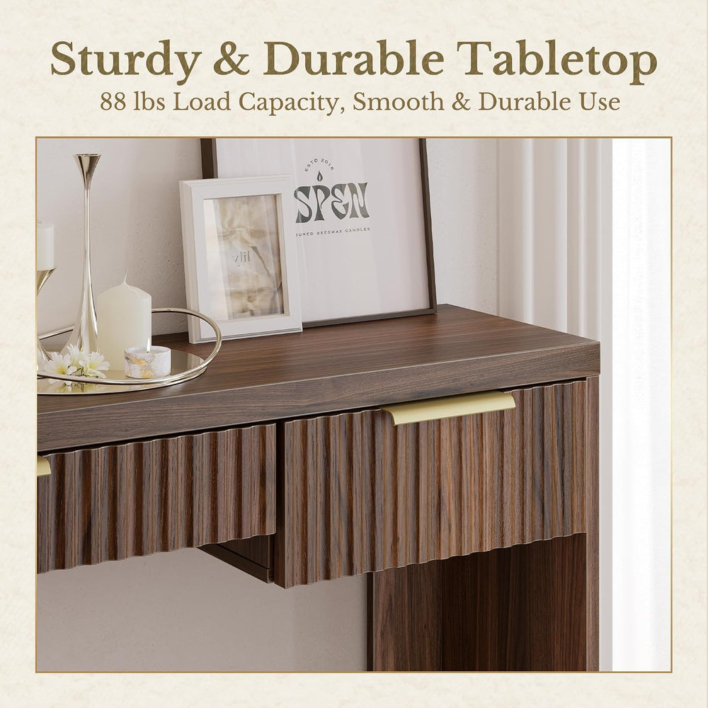 Entryway Console Sofa Table with 3 Drawers, Black Walnut | Fluted Entryway Ta...