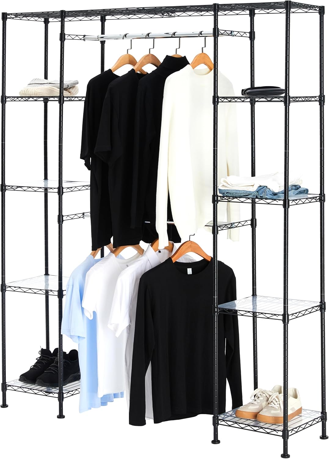 Amazon Basics Expandable Metal Hanging Closet Organizer System with Storage Shelves, Adjustable, Easy to Assemble, 57-80"L x 14"W x 72"H, Black