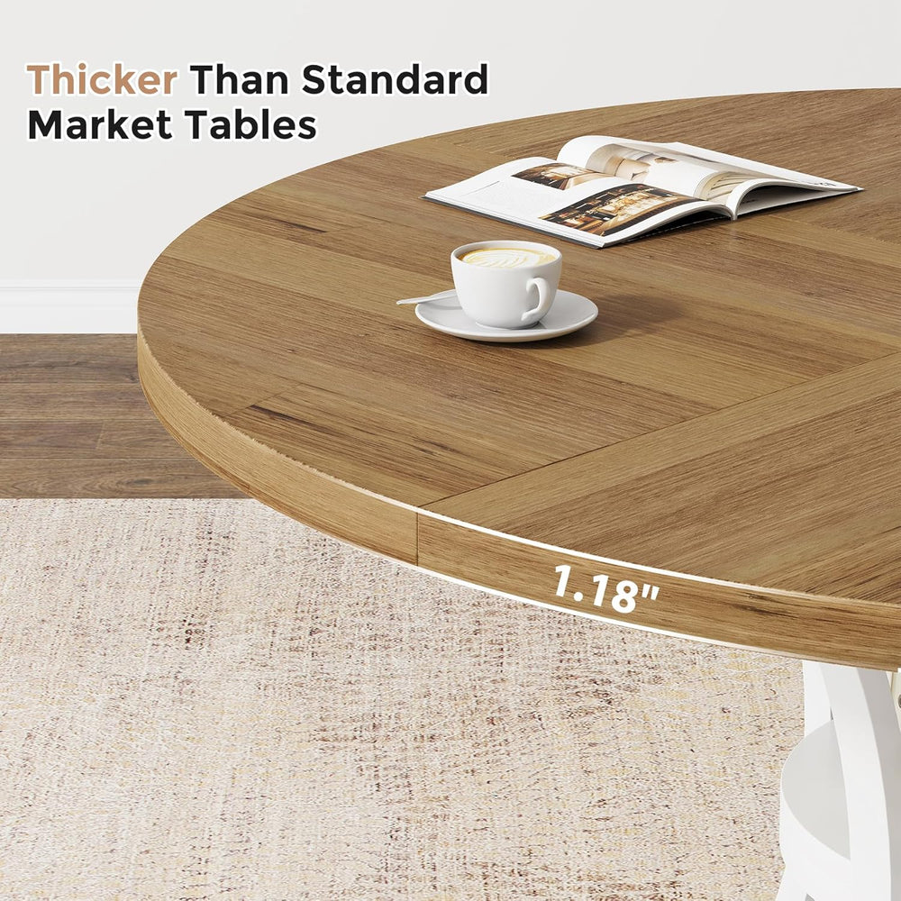 47'' Round Dining Table for 4-6, Farmhouse Dining Room Table with Sto...