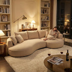 Oversized Curved Sectional Sofa, 125", 5-Seater, Upholstered, Boucle, Cloud | Boucle Upholstered Modular Couch with Chaise, Deep Seat Luxury Cloud Sofa, for Living Room, Apartment, Right Facing, Beige