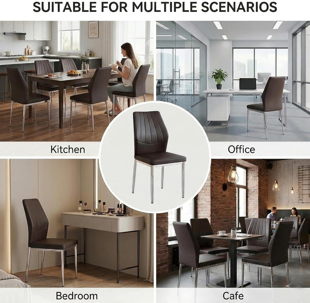 Black Dining Chairs Set of 6, Modern PU Leather Kitchen Chairs with Soft Cush...