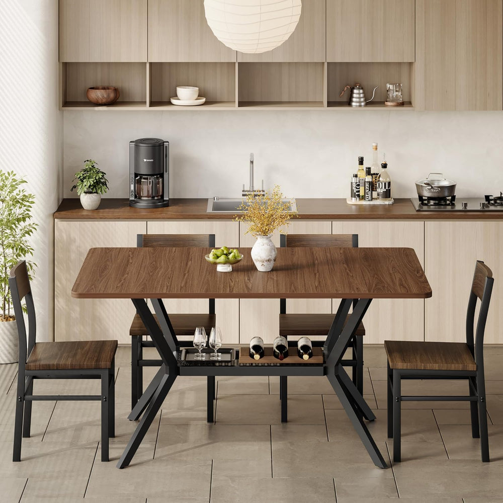 55 inch Dining Table for 4-6, Rectangle Kitchen Table with Storage Shelf, Spa...