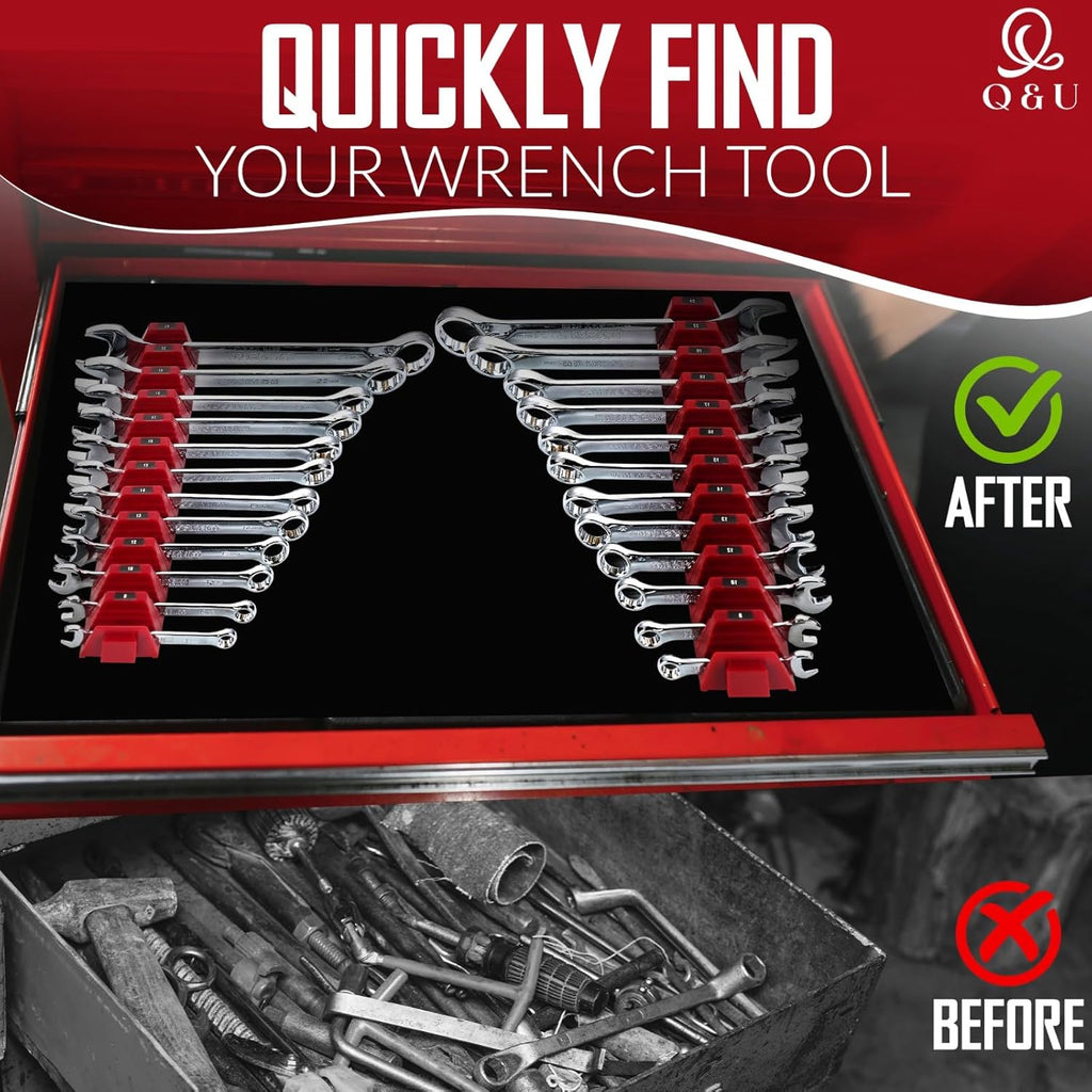 Q&U Wrench Organizer Modular System – 48 PCS Magnetic Wrench Organizer for Tool Box Drawer, Modular Wrench Organizer and Wrench Storage Rack, Heavy Duty Wrench Holder