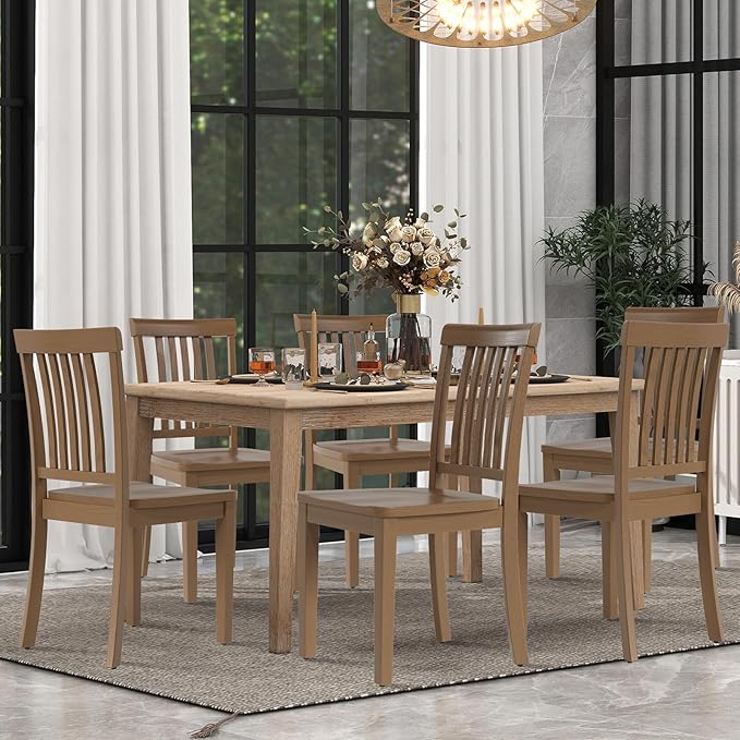 COLAMY Wooden Dining Chairs Set of 4, Solid Rubberwood Kitchen & Dining Room Chairs, Farmhouse Rustic Side Chairs for Dining Table, Anti-Slip Protection, Classic Windsor Style Seating, Oak Light Brown