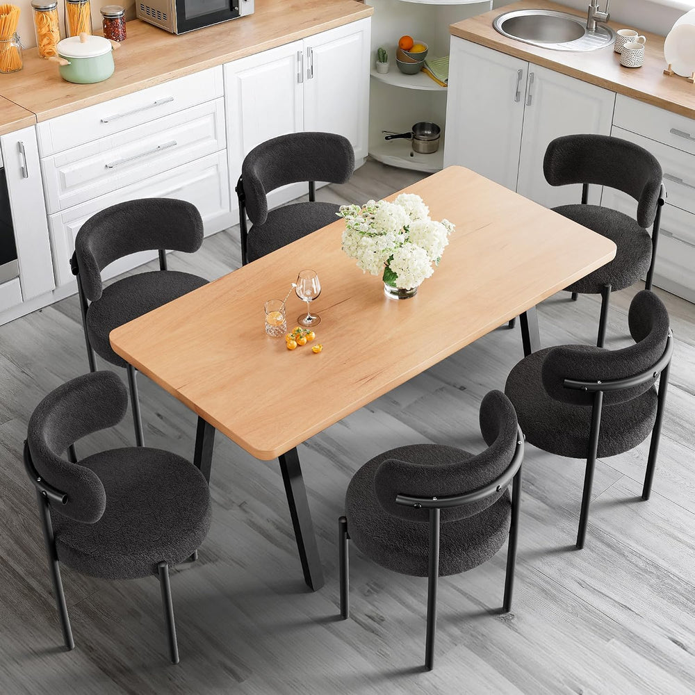 PatioPerk Boucle Dining Chairs Set of 6, Black Mid Century Morden Chair