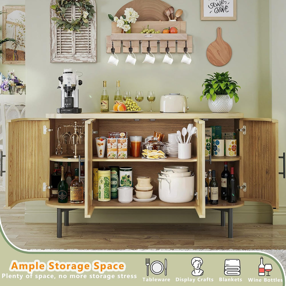 HUAHUU Sideboard Buffet Cabinet with Storage, 47.2" Rattan Sideboard Cab...