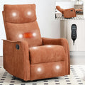 Anwick 360° Swivel Rocker Recliner Chair with Heat and Massage, Manual Upholstered Recliner for Small Spaces, Fabric Glider Nursery Chair with Side Pockets for Living Room (Orange)
