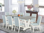 East West Furniture V097LA015-9 9 Piece Kitchen Table & Chairs Set Includes a Rectangle Dining Table with V-Legs and 8 Baby Blue Linen Fabric Parson Chairs, 40x72 Inch, Multi-Color