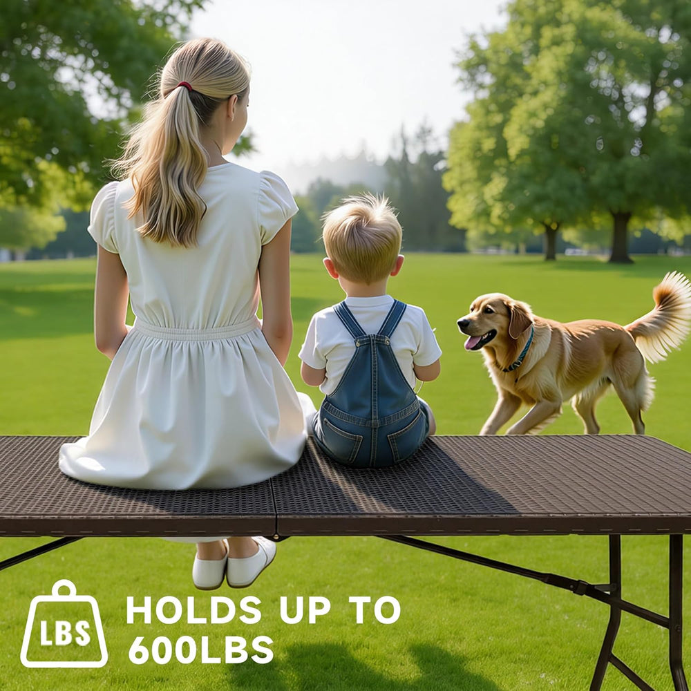 Folding Table 6 Foot, Heavy Duty 600 LBS Capacity, HDPE Wicker Pattern, Sturd...