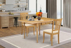 East West Furniture MZAV3-OAK-C 3 Piece Dining Room Furniture Set Contains a Rectangle Kitchen Table with Dropleaf and 2 Linen Fabric Upholstered Dining Chairs, 36x54 Inch, Oak