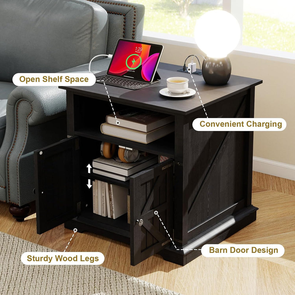 MUUEGM End Table Set of 2 Large Side Table 24" Farmhouse Nightstands wit...