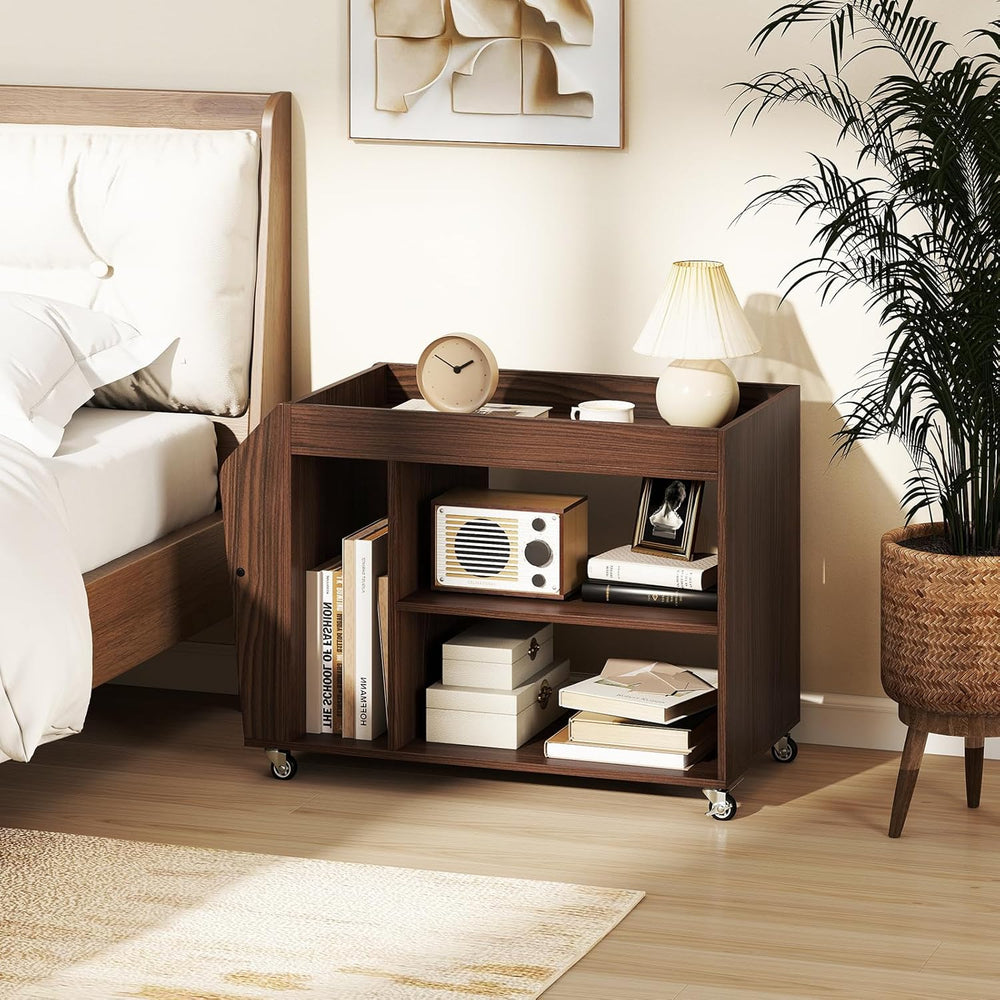 Giantex Rolling End Table with Storage, 3-Tier Side Table with Magazine Rack ...