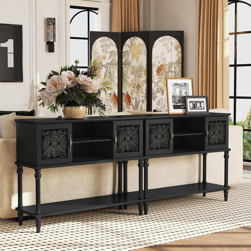 ARTPOWER 42" Vintage Console Table with Hand-Carved Doors for Hallway,Bl...