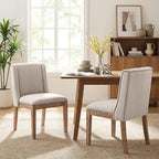 Dining Chair Set of 2, Fabric Upholstered Kitchen Side Chairs with Wooden Legs for Kitchen & Restaurant Use, Beige
