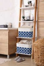 DECOMOMO Blue Storage Bins Fabric Storage Baskets for Shelves, Linen Closet Organization Toys Nursery (Blue Patterns, Large - 3 Pack)