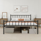 Metal Platform King Bed Frame with Headboard Sturdy Steel Slats Support No Box Spring Needed Easy Assembly Black