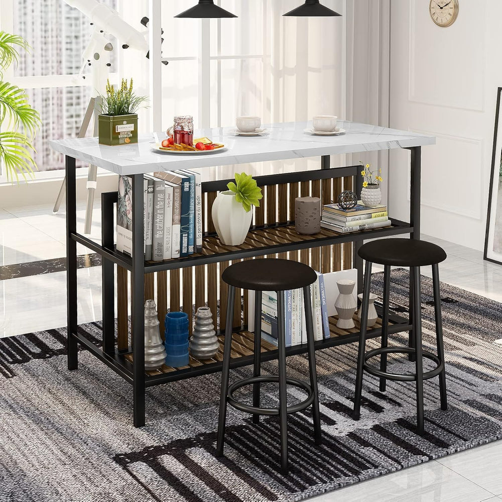 AWQM Kitchen Island with Seating & Storage Shelf, Modern Bar Table and Ch...