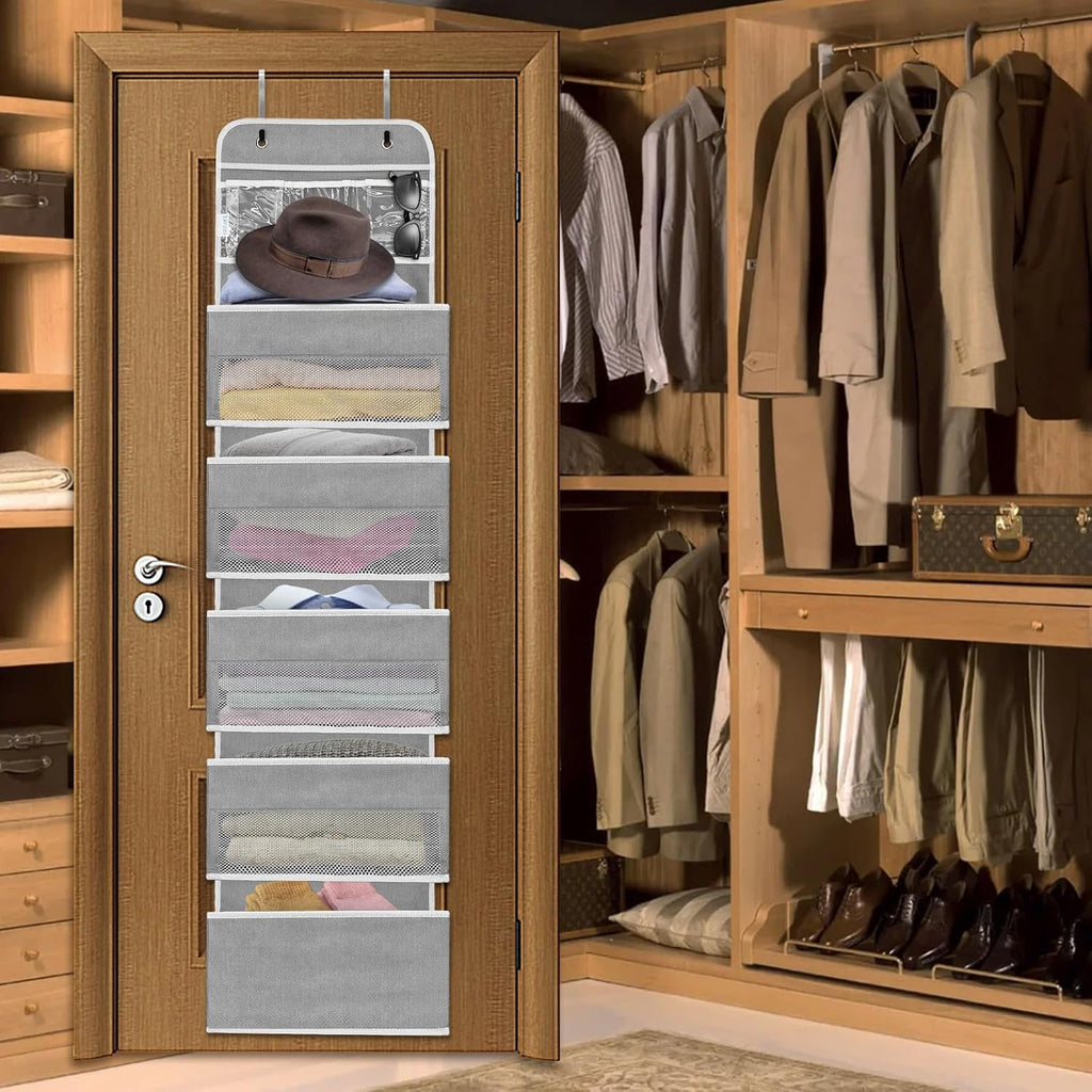 Over The Door Organizer Storage, 6 Shelf of Reinforcement Anti-Tilt Can Bear 44lb Bathroom Organization and Storage, Suitable for Bedroom, Pantry, Kitchen, Grey